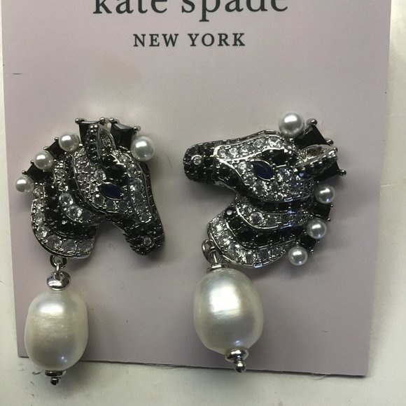 Kate Spade New Black and Silver Zebra with Pearl Earrings